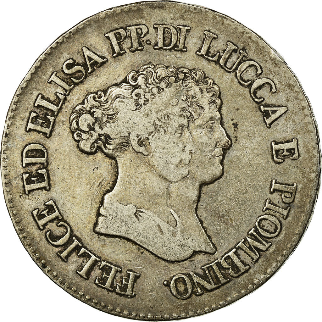 Moneda, Estados italianos, LUCCA, Felix and Elisa, 5 Franchi, 1805, Firenze