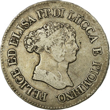 Monnaie, États italiens, LUCCA, Felix and Elisa, 5 Franchi, 1805, Firenze, TB