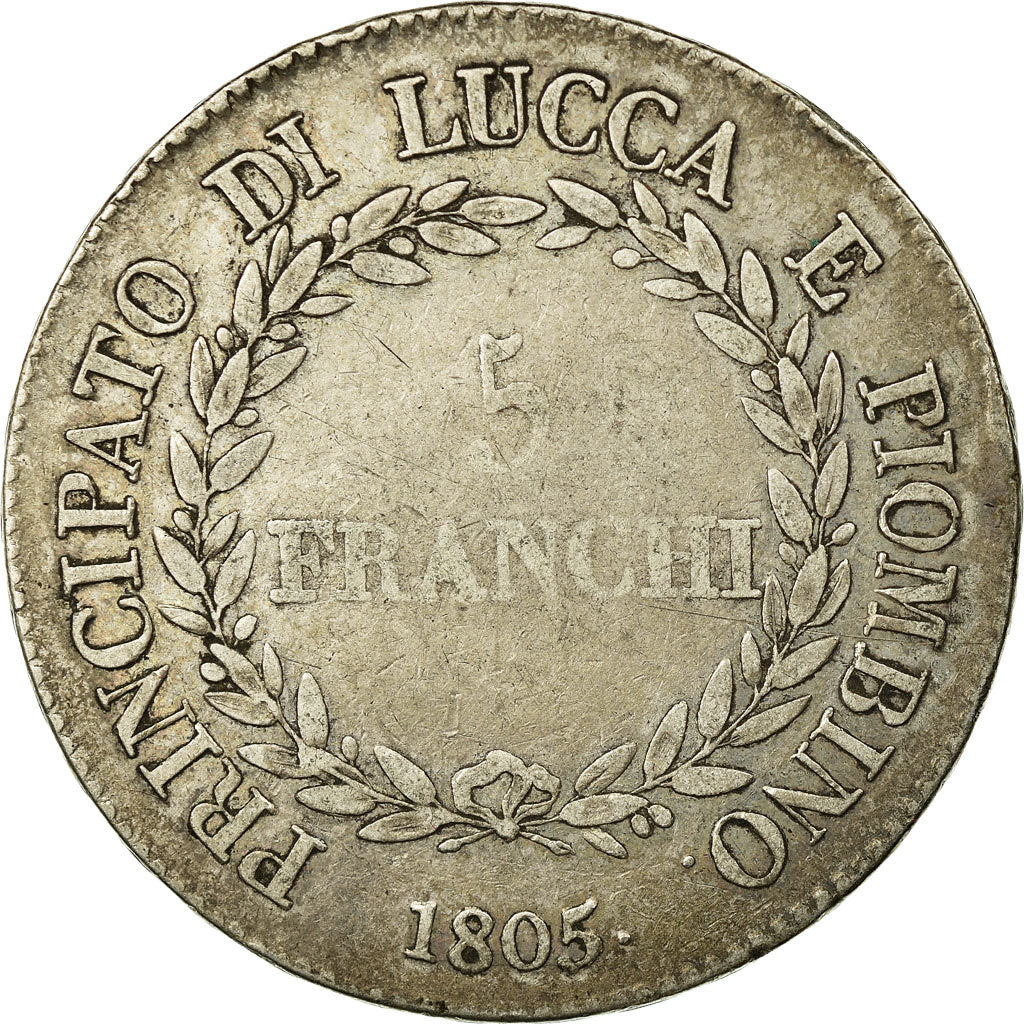 Moneda, Estados italianos, LUCCA, Felix and Elisa, 5 Franchi, 1805, Firenze
