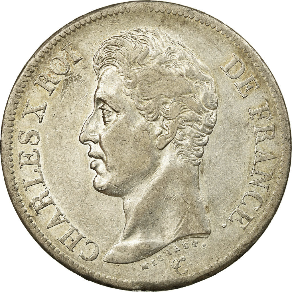 Coin, France, Charles X, 5 Francs, 1825, Strasbourg, EF(40-45), Silver