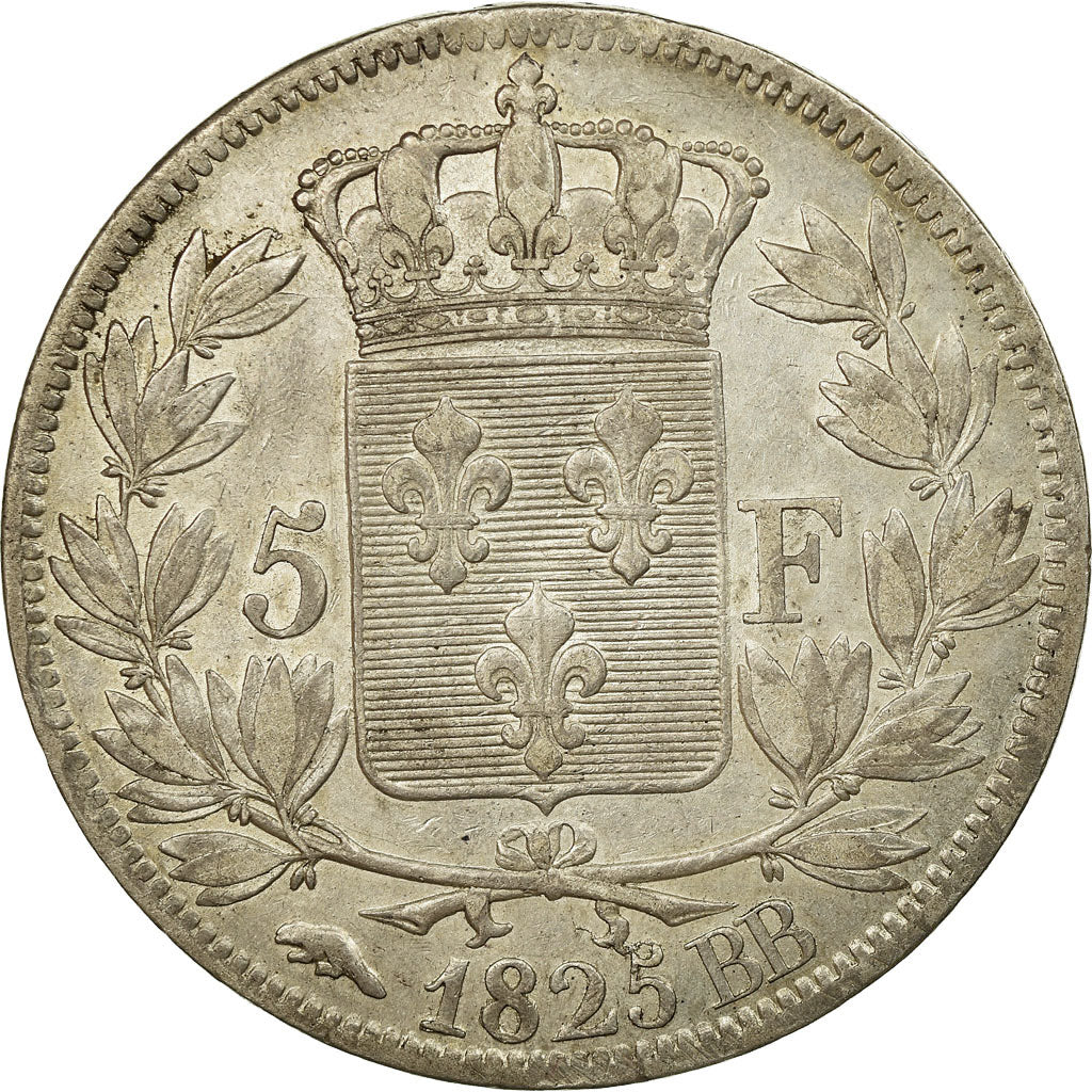 Coin, France, Charles X, 5 Francs, 1825, Strasbourg, EF(40-45), Silver