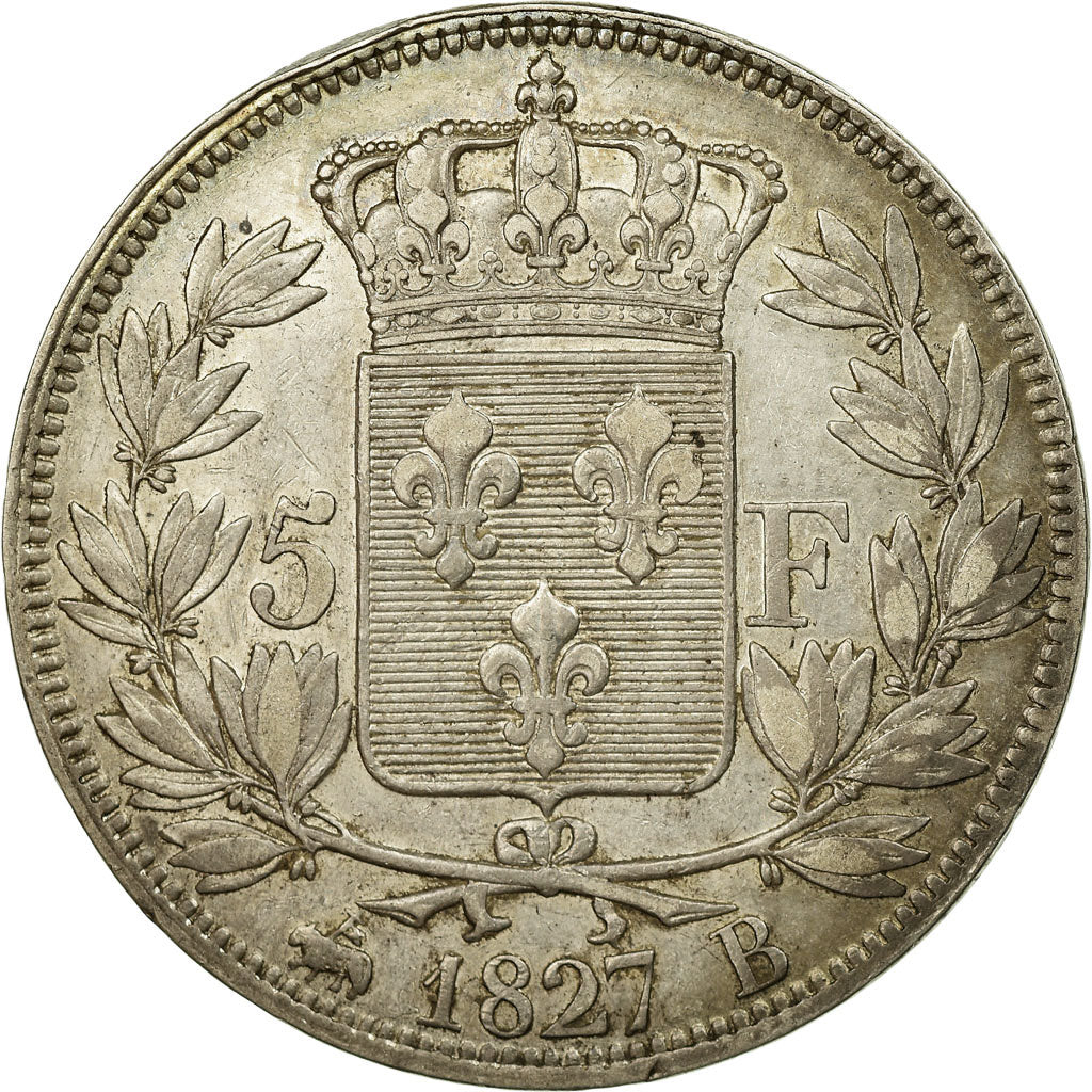Münze, Frankreich, Charles X, 5 Francs, 1827, Rouen, SS, Silber, KM:728.2