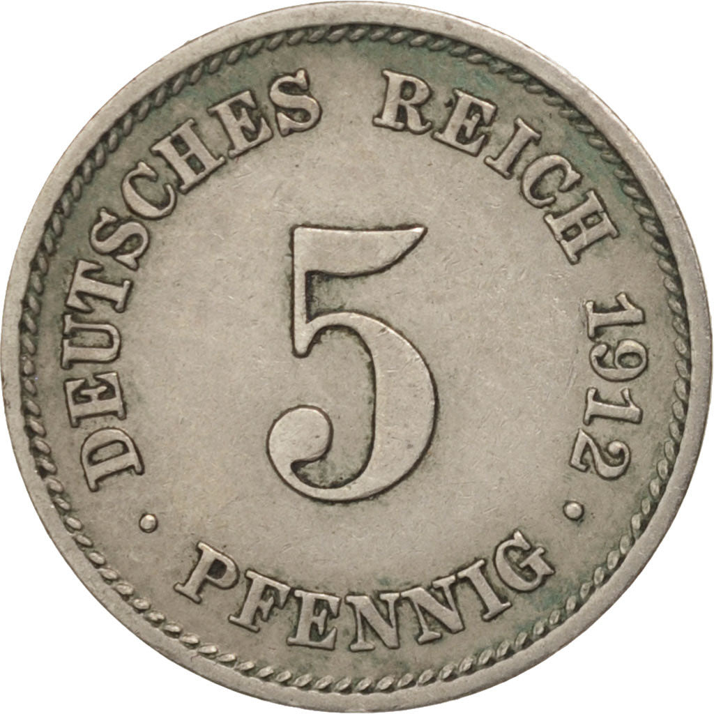 Coin, GERMANY - EMPIRE, Wilhelm II, 5 Pfennig, 1912, Muldenhütten, EF(40-45)