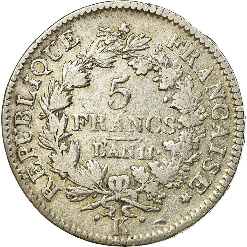 Munten, Frankrijk, Union et Force, 5 Francs, An 11 (1803), Bordeaux, FR, Zilver