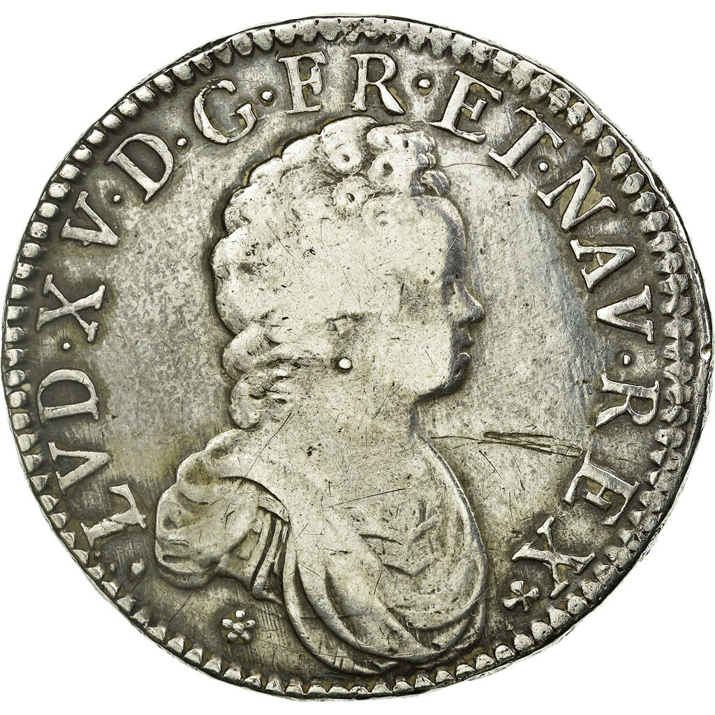 Moneta, Francia, Louis XV, Écu Vertugadin, Ecu, 1716, Riom, MB+, Argento