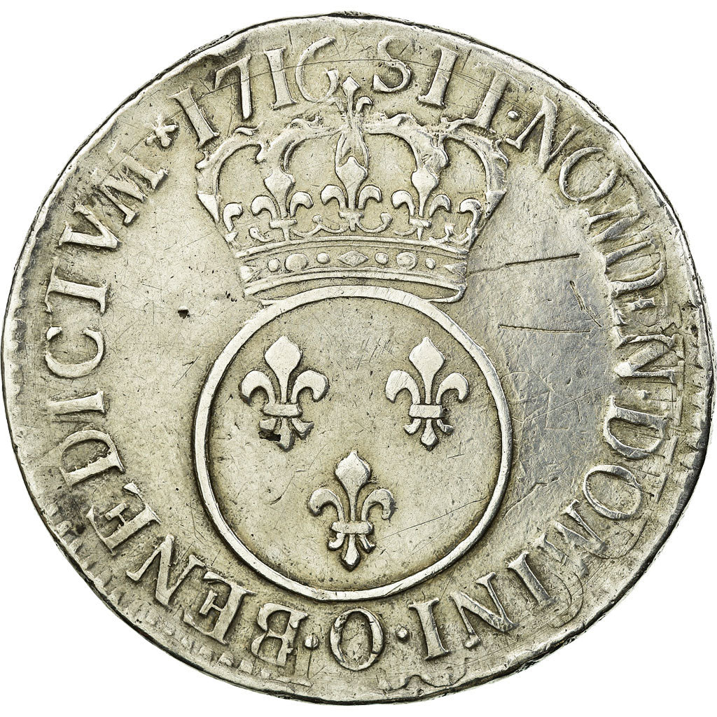 Moneta, Francia, Louis XV, Écu Vertugadin, Ecu, 1716, Riom, MB+, Argento