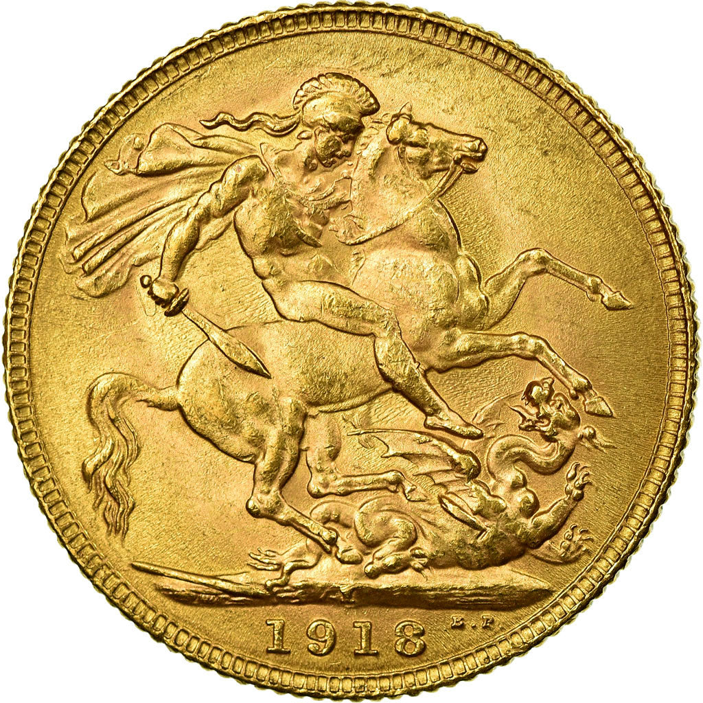 Coin, INDIA-BRITISH, George V, Sovereign, 1918, Bombay, AU(55-58), Gold, KM:525A