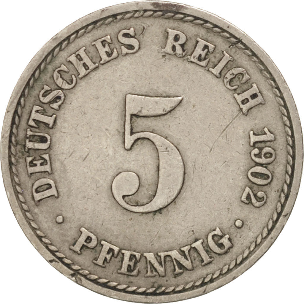 Coin, GERMANY - EMPIRE, Wilhelm II, 5 Pfennig, 1902, Berlin, VF(20-25)