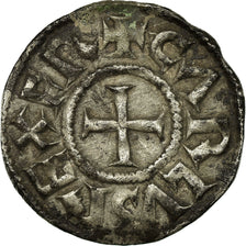 Moeda, França, Charles le Chauve, Denier, 840-864, Melle, EF(40-45), Prata