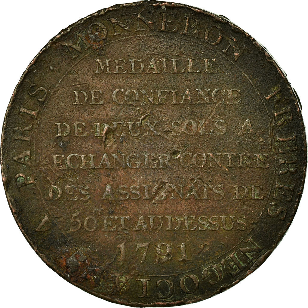 Coin, France, Monneron à la Liberté, 2 Sols, 1791, Birmingham, VF(20-25)