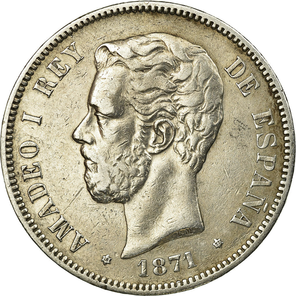 Coin, Spain, Amadeao I, 5 Pesetas, 1871, Madrid, EF(40-45), Silver, KM:666
