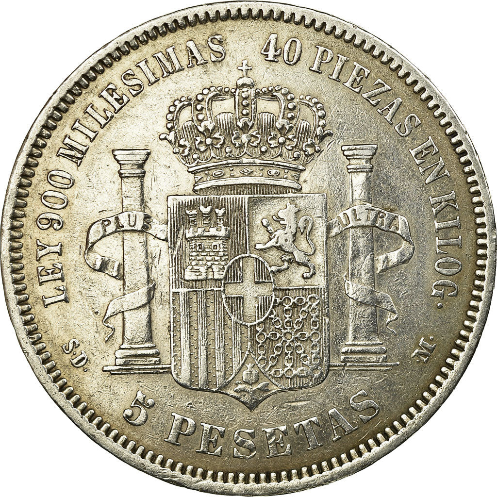 Coin, Spain, Amadeao I, 5 Pesetas, 1871, Madrid, EF(40-45), Silver, KM:666
