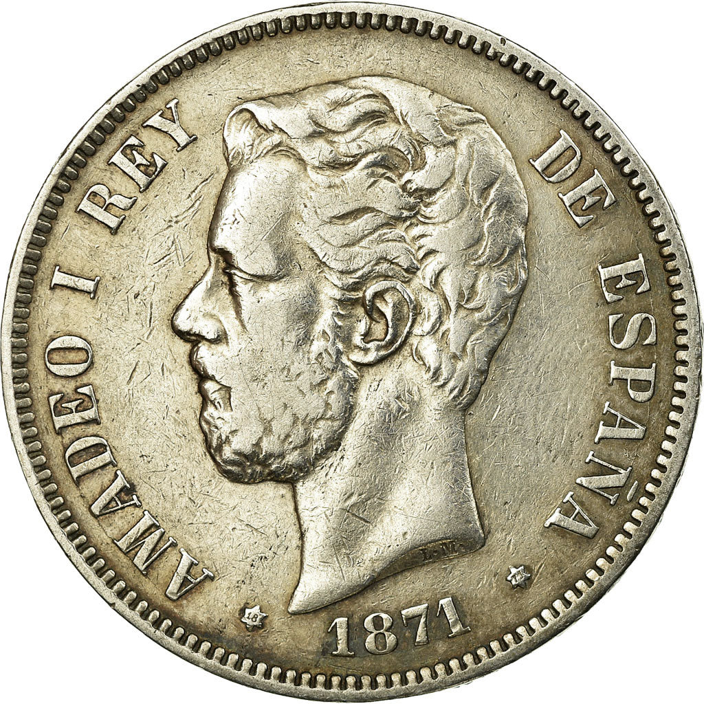 Coin, Spain, Amadeao I, 5 Pesetas, 1871, Madrid, EF(40-45), Silver, KM:666