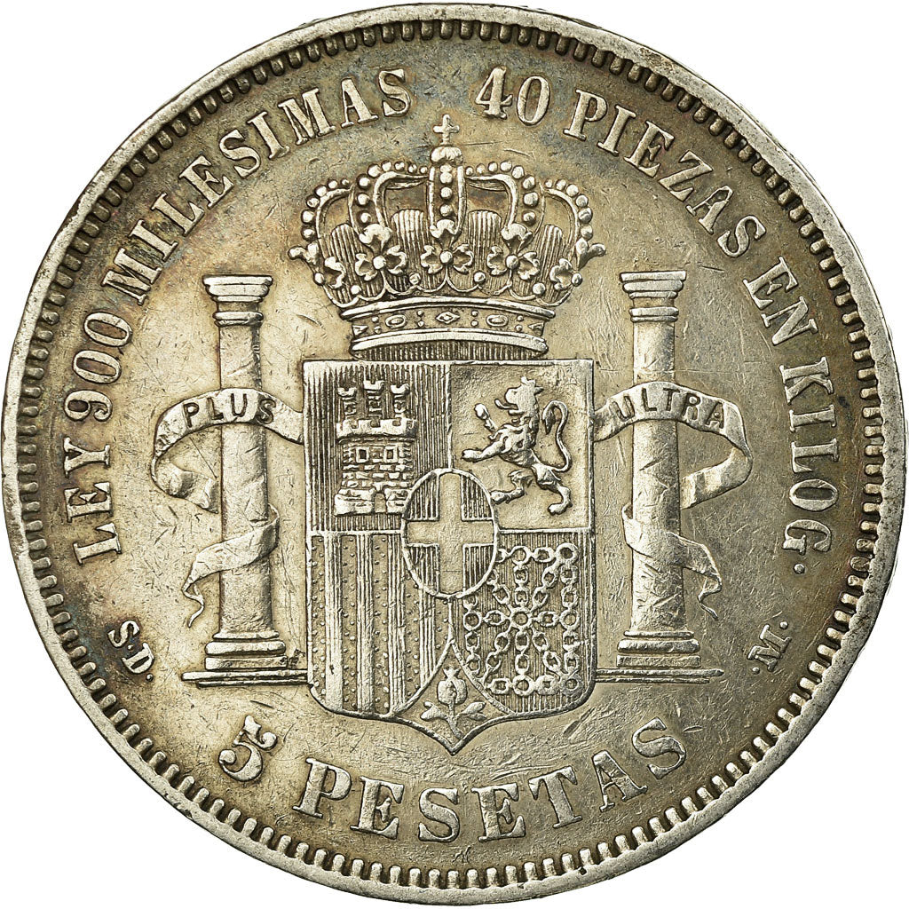 Coin, Spain, Amadeao I, 5 Pesetas, 1871, Madrid, EF(40-45), Silver, KM:666
