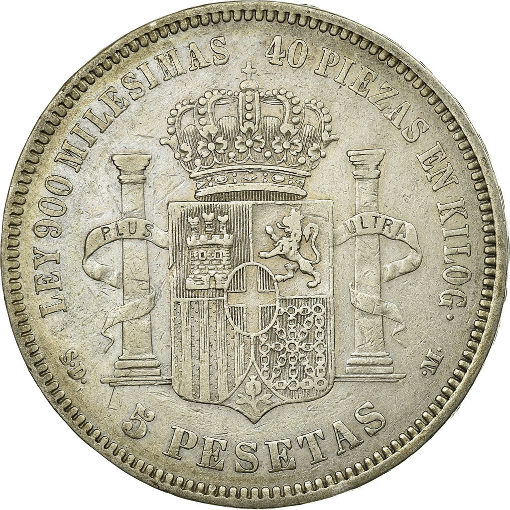 Coin, Spain, Amadeao I, 5 Pesetas, 1871, Madrid, VF(30-35), Silver, KM:666