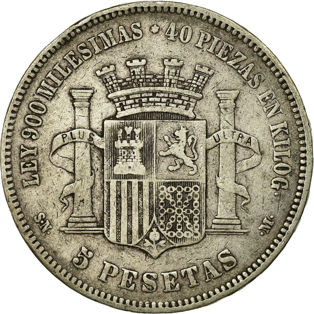 Coin, Spain, Provisional Government, 5 Pesetas, 1870, Madrid, VF(30-35), Silver