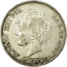 Münze, Spanien, Alfonso XIII, 5 Pesetas, 1892, Madrid, S+, Silber, KM:700