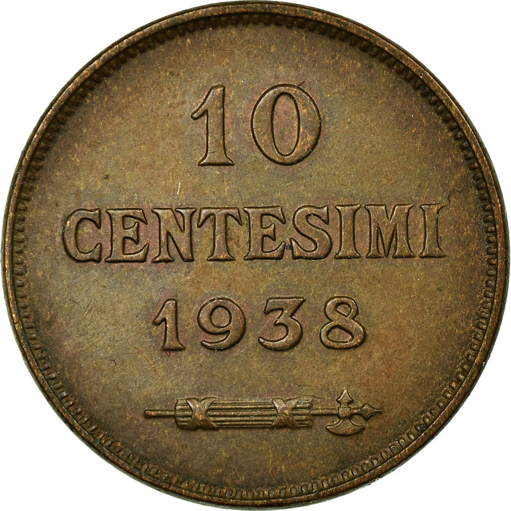Coin, San Marino, 10 Centesimi, 1938, Rome, MS(60-62), Bronze, KM:13