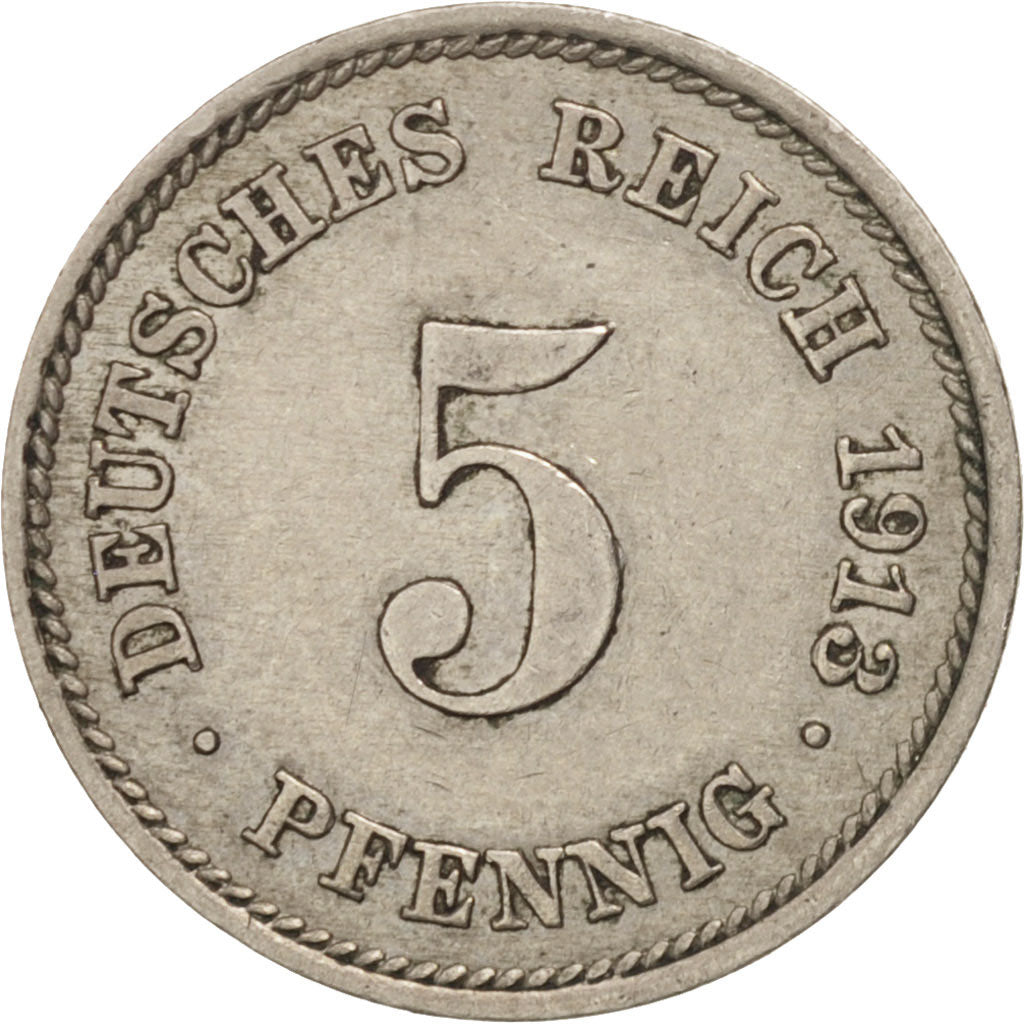 Coin, GERMANY - EMPIRE, Wilhelm II, 5 Pfennig, 1913, Muldenhütten, EF(40-45)