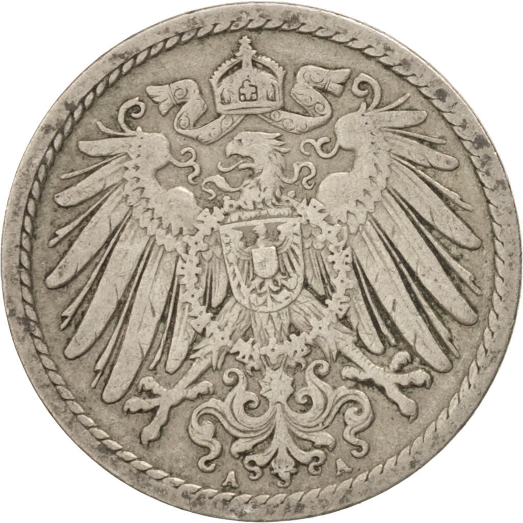 GERMANY - EMPIRE, Wilhelm II, 5 Pfennig, 1904, Berlin, Copper-nickel, KM:11