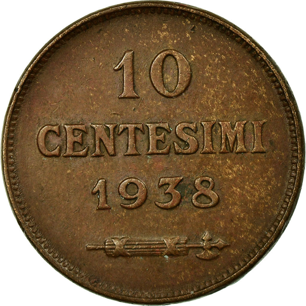Coin, San Marino, 10 Centesimi, 1938, Rome, AU(55-58), Bronze, KM:13