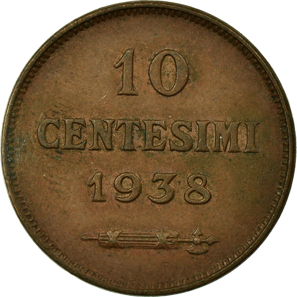 Coin, San Marino, 10 Centesimi, 1938, Rome, AU(50-53), Bronze, KM:13