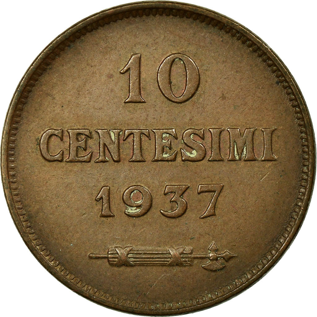 Coin, San Marino, 10 Centesimi, 1937, Rome, MS(60-62), Bronze, KM:13
