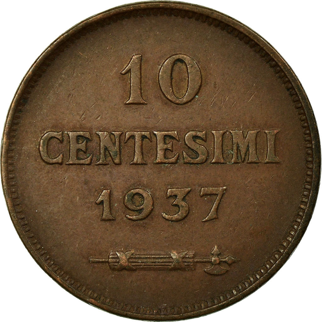 Coin, San Marino, 10 Centesimi, 1937, Rome, AU(55-58), Bronze, KM:13