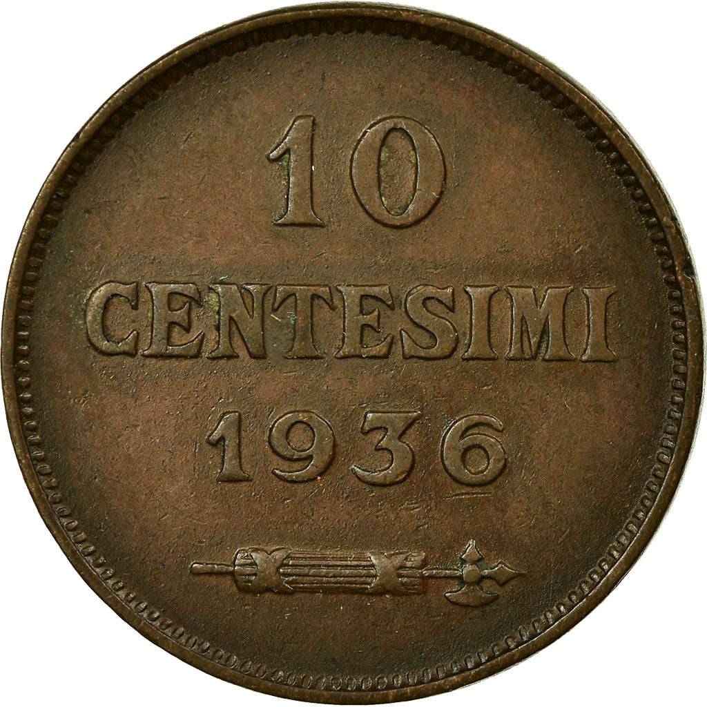 Coin, San Marino, 10 Centesimi, 1936, Rome, AU(55-58), Bronze, KM:13