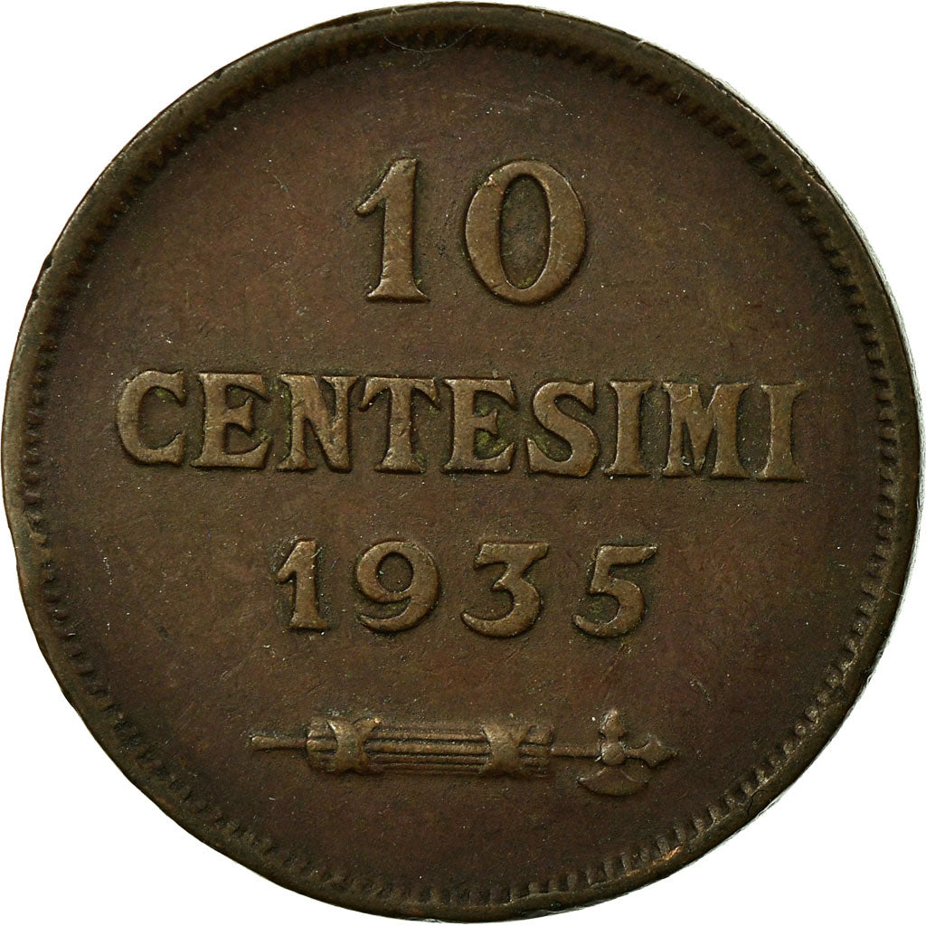 Coin, San Marino, 10 Centesimi, 1935, Rome, AU(55-58), Bronze, KM:13