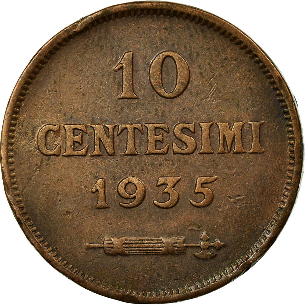 Coin, San Marino, 10 Centesimi, 1935, Rome, MS(60-62), Bronze, KM:13