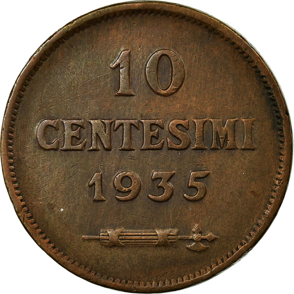 Coin, San Marino, 10 Centesimi, 1935, Rome, AU(55-58), Bronze, KM:13