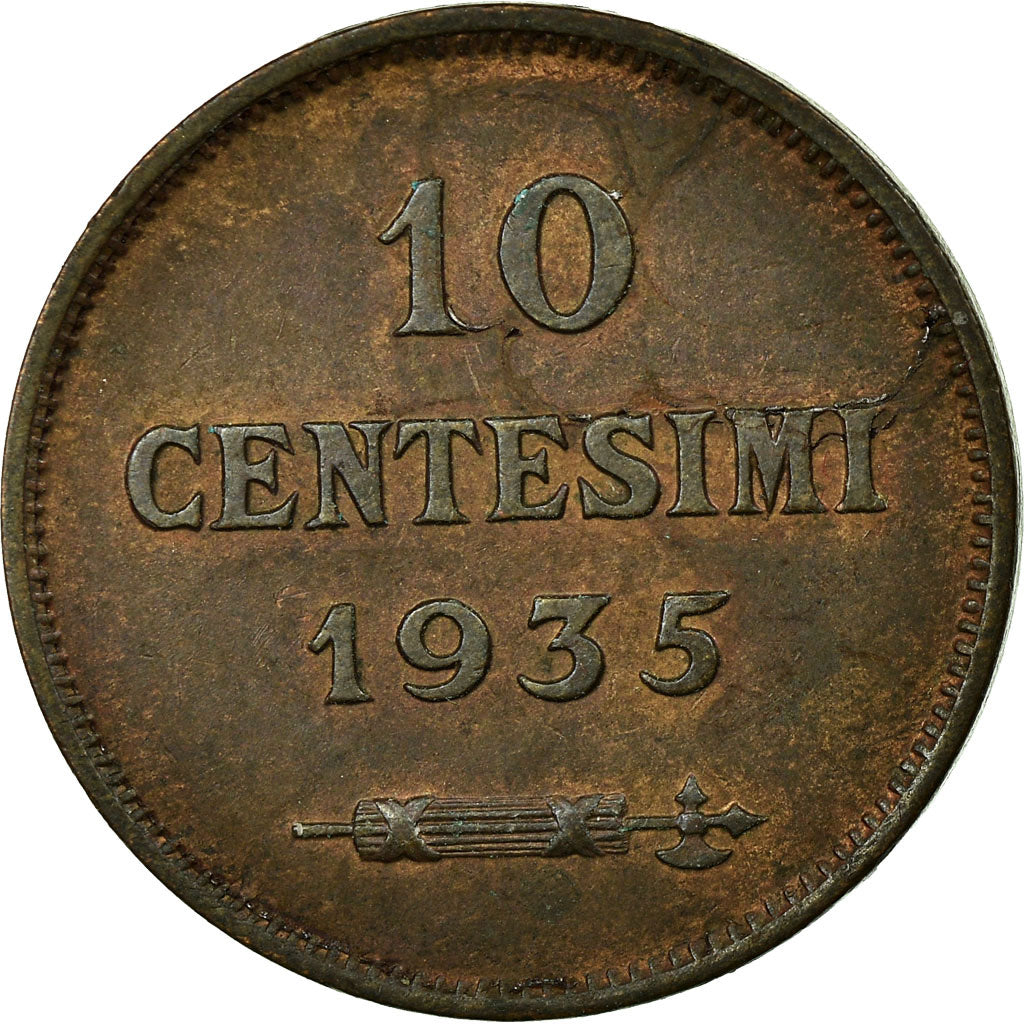 Coin, San Marino, 10 Centesimi, 1935, Rome, MS(60-62), Bronze, KM:13