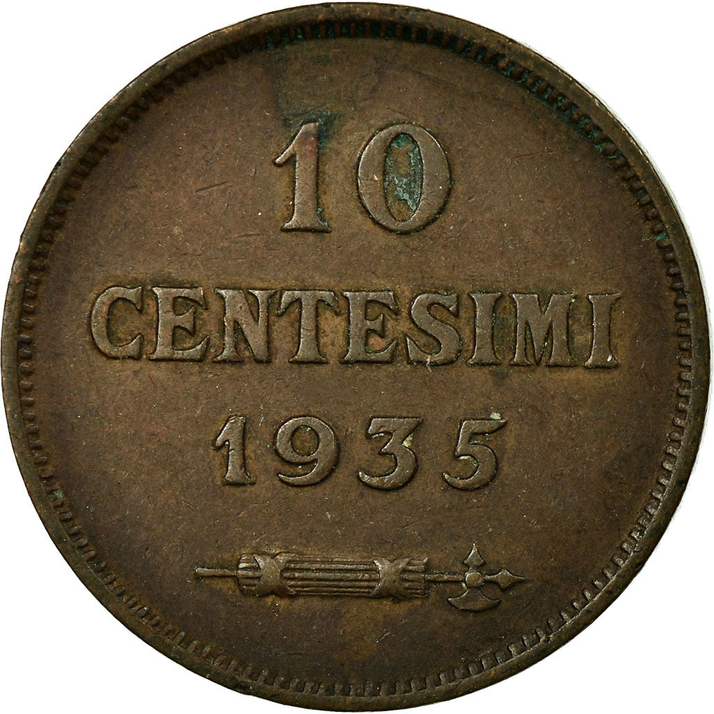Coin, San Marino, 10 Centesimi, 1935, Rome, AU(55-58), Bronze, KM:13