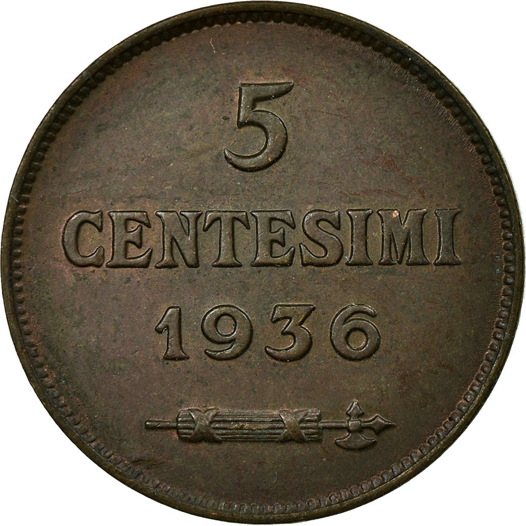 Coin, San Marino, 5 Centesimi, 1936, Rome, MS(63), Bronze, KM:12