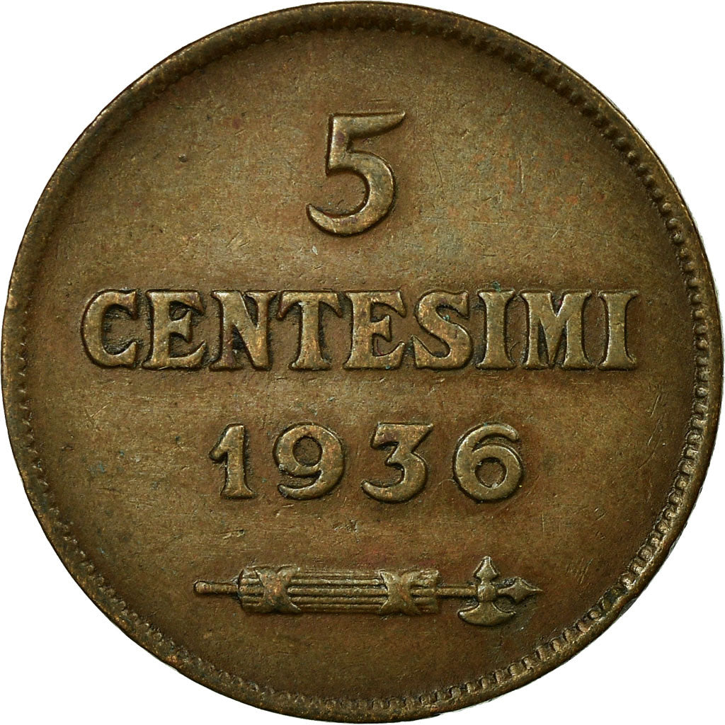 Coin, San Marino, 5 Centesimi, 1936, Rome, MS(60-62), Bronze, KM:12