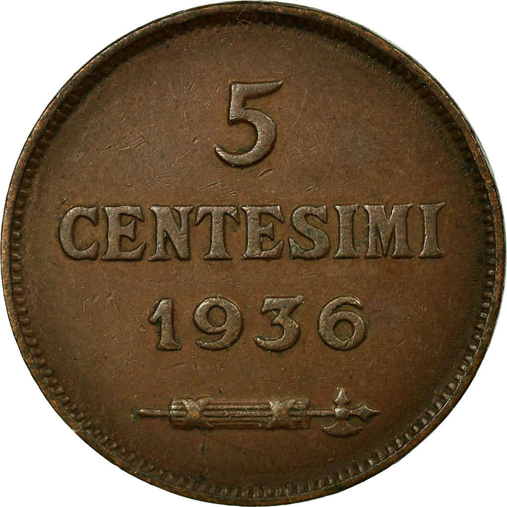 Moneta, San Marino, 5 Centesimi, 1936, Rome, SPL, Bronzo, KM:12