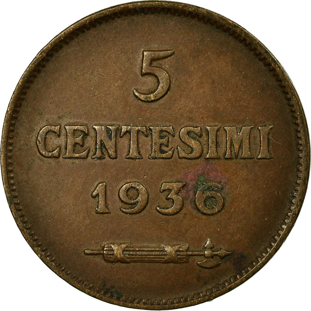 Coin, San Marino, 5 Centesimi, 1936, Rome, AU(55-58), Bronze, KM:12