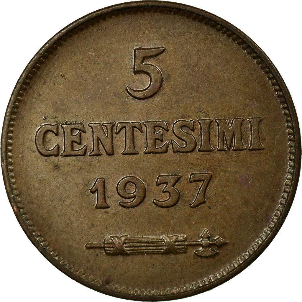 Coin, San Marino, 5 Centesimi, 1937, Rome, MS(64), Bronze, KM:12