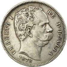 Moeda, Itália, Umberto I, 5 Lire, 1878, Rome, EF(40-45), Prata, KM:20