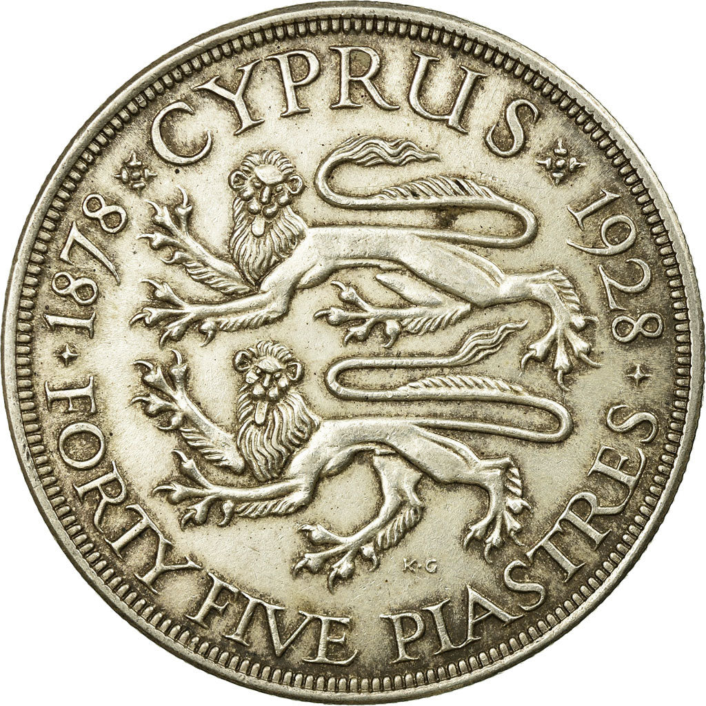 Coin, Cyprus, George V, 45 Piastres, 1928, EF(40-45), Silver, KM:19