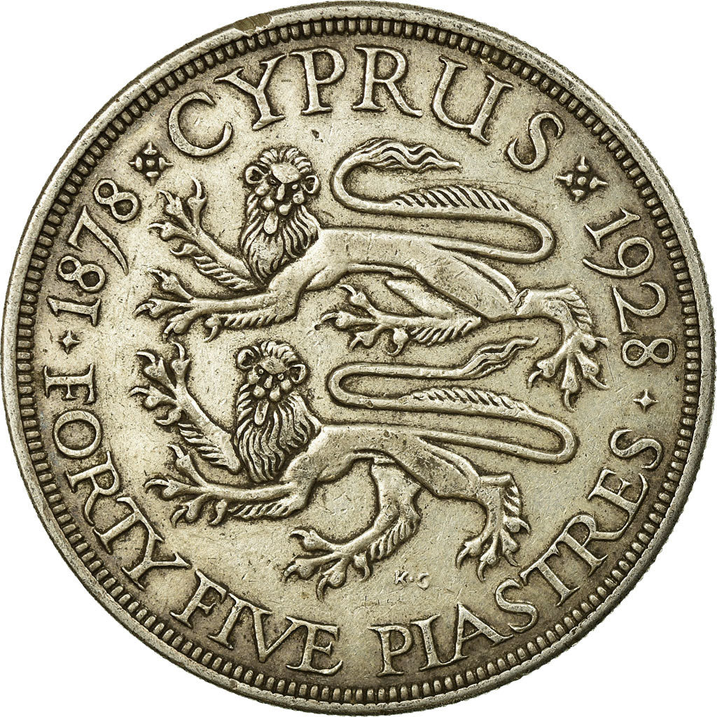 Coin, Cyprus, George V, 45 Piastres, 1928, VF(30-35), Silver, KM:19