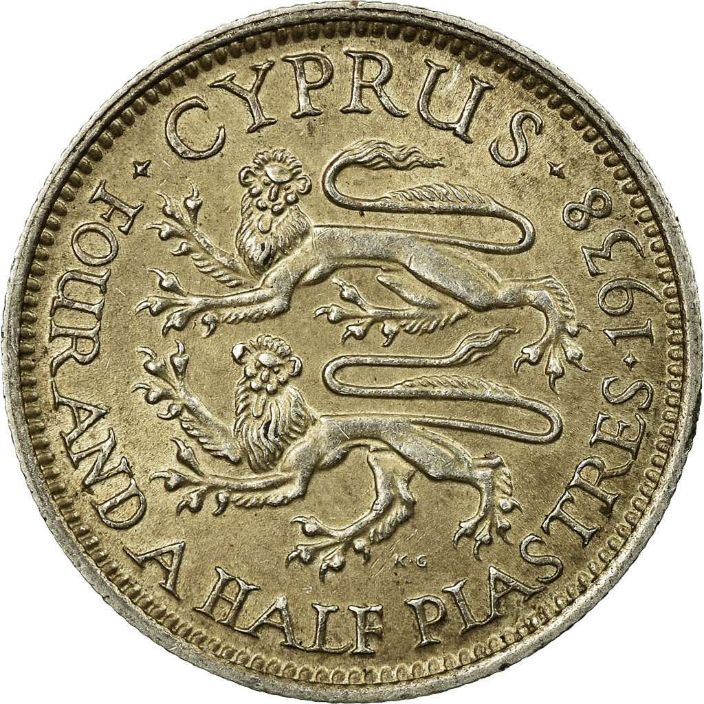 Coin, Cyprus, George VI, 4-1/2 Piastres, 1938, AU(55-58), Silver, KM:24