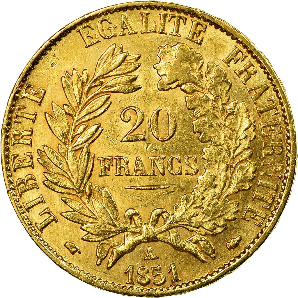 Munten, Frankrijk, Cérès, 20 Francs, 1851, Paris, ZF+, Goud, KM:762