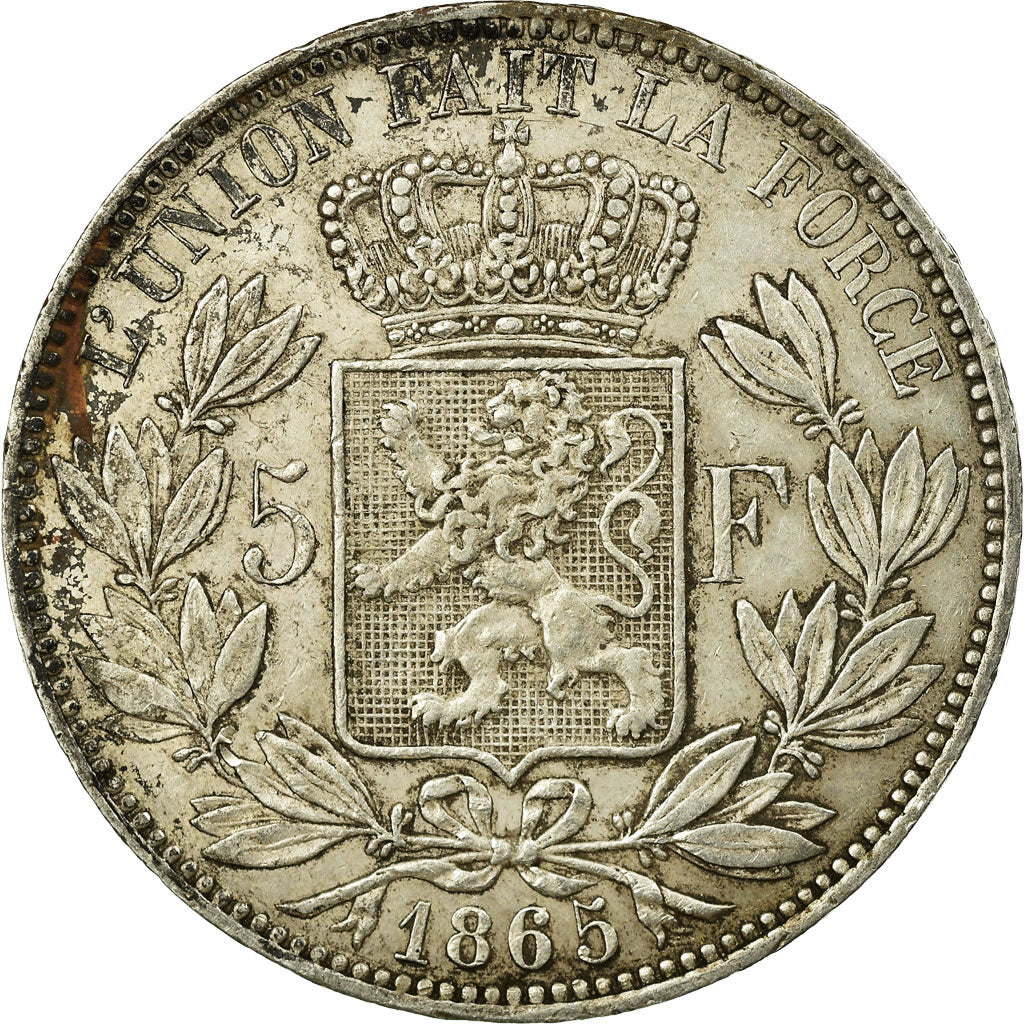 Coin, Belgium, Leopold I, 5 Francs, 5 Frank, 1865, EF(40-45), Silver, KM:17