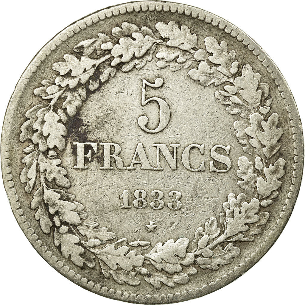 Coin, Belgium, Leopold I, 5 Francs, 5 Frank, 1833, EF(40-45), Silver, KM:3.1