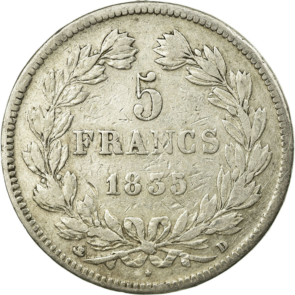 Coin, France, Louis-Philippe, 5 Francs, 1835, Lyon, VF(30-35), Silver, KM:749.4