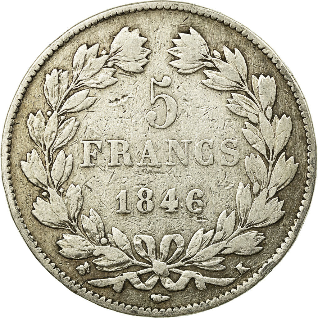 Moeda, França, Louis-Philippe, 5 Francs, 1846, Bordeaux, VF(30-35), Prata