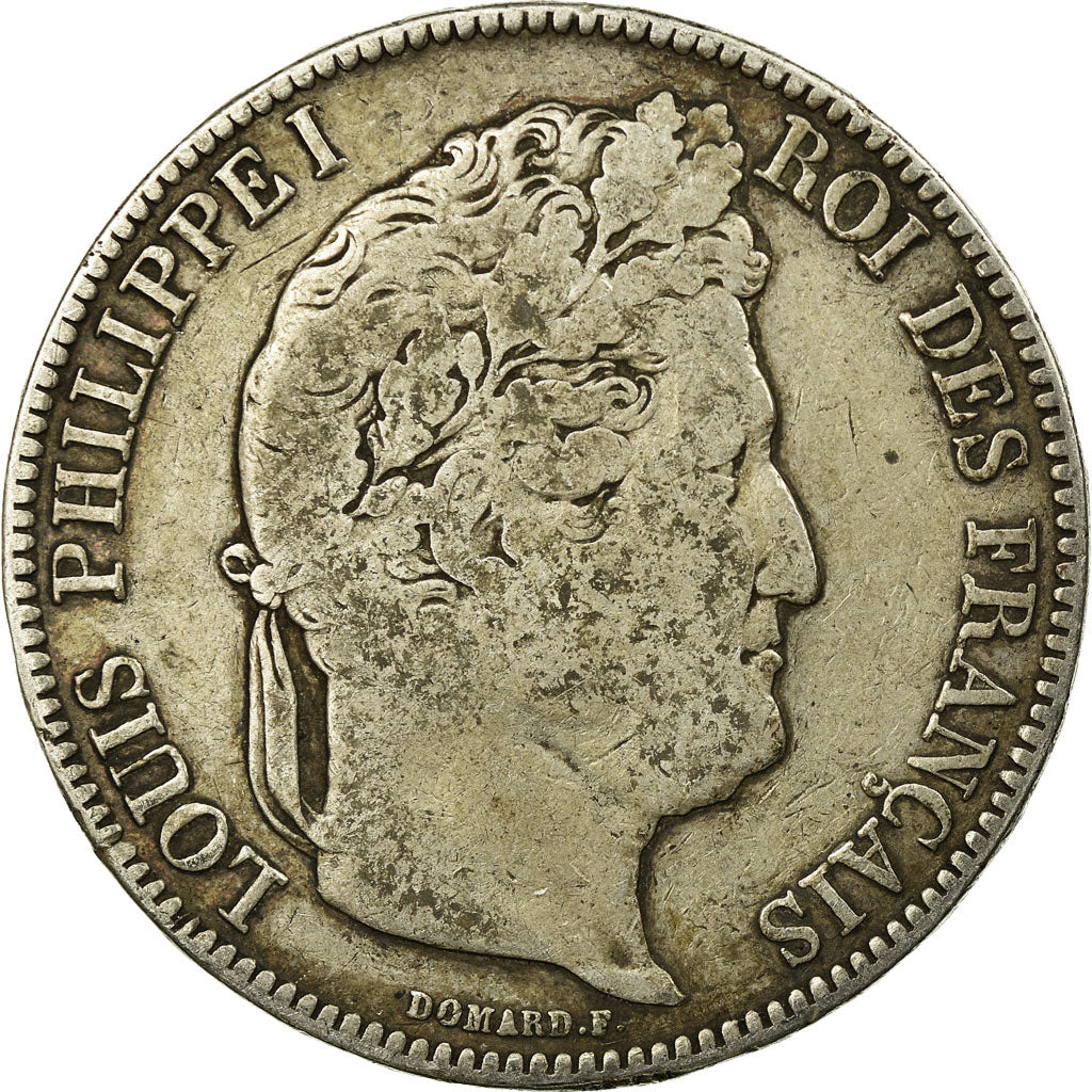 Moneta, Francia, Louis-Philippe, 5 Francs, 1843, Strasbourg, MB, Argento