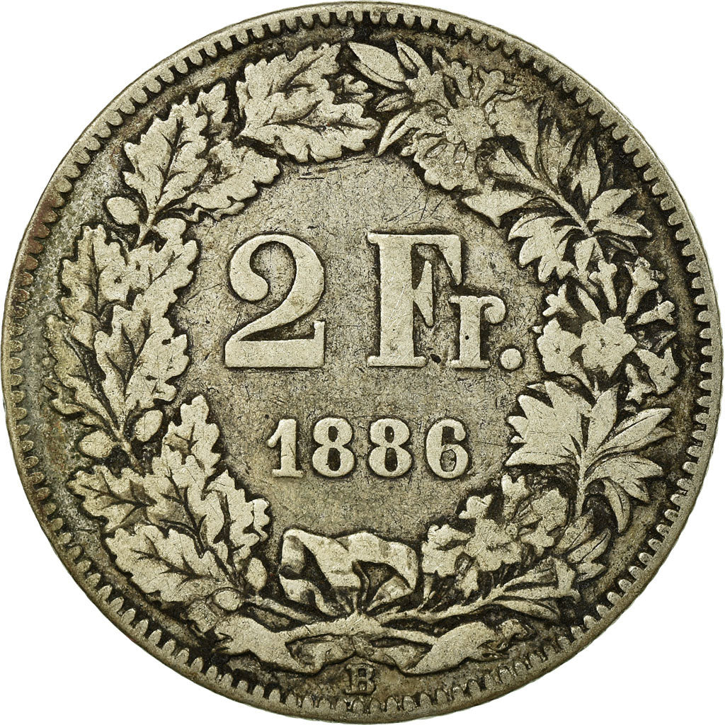 Coin, Switzerland, 2 Francs, 1886, Bern, VF(20-25), Silver, KM:21